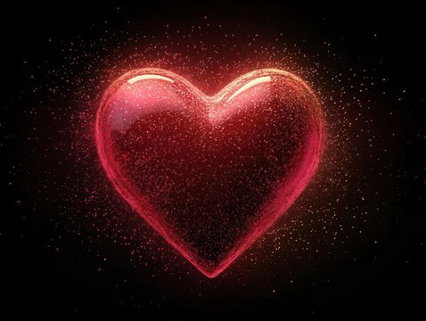 mesmerizing 3d heart icon pulsating with ethereal energy, gradient red hues shifting dynamically, surrounded by shimmering particle effects