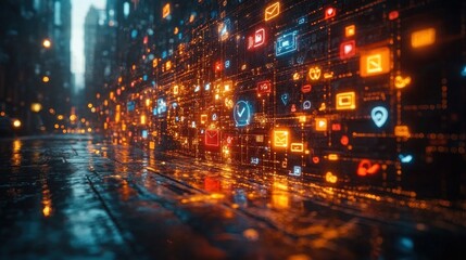 Fototapeta premium Digital Workspace with Social Media Icons - Digital Marketing Concept