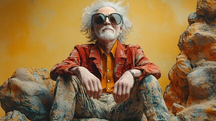 Obraz premium Stylish Elderly Man with Oversized Sunglasses