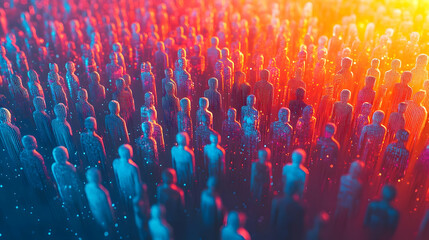 Obraz premium 3D Glowing Abstract Crowd Symbolizing Diversity and Equality for Human Rights Day - Vibrant Human Figures Community Concept with Rich Colors