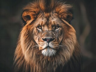 majestic lion portrait with piercing eyes, wildlife photography, animal close-up concept