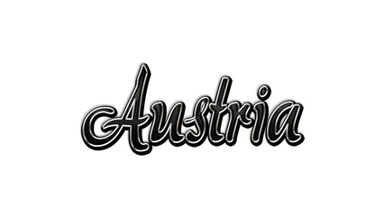 black metal 3d design of Country name Austria on white background.