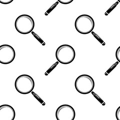 Vector magnifying glass, search icon seamless pattern. Magnifier, big tool instrument. Magnifier loupe search. Business Analysis symbol.