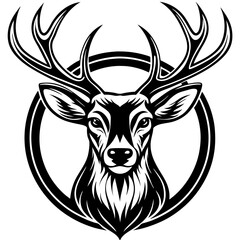 Deer mascot vector art. Frontal symmetric image of deer looking dangerous. Vector deer icon.