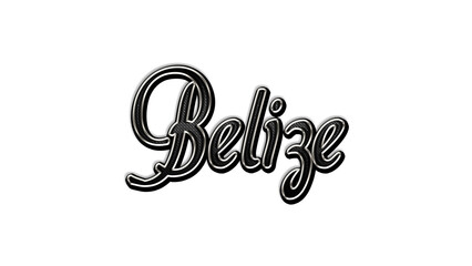 black metal 3d design of Country name Belize on white background.