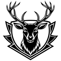 Deer mascot vector art. Frontal symmetric image of deer looking dangerous. Vector deer icon.