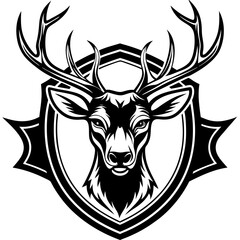 Deer mascot vector art. Frontal symmetric image of deer looking dangerous. Vector deer icon.