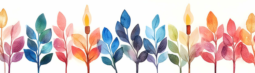 Seamless Watercolor Hanukkah Menorah Tile Pattern with Natural Fiber Accents - Eco-Friendly Zero Waste Concept in Earthy Tones for Stock Photography