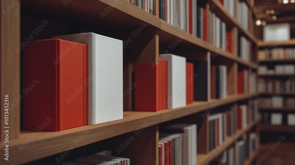 Wall mural A Modern Library With Red and White Books