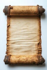 Unfurling a parchment scroll on a white background.