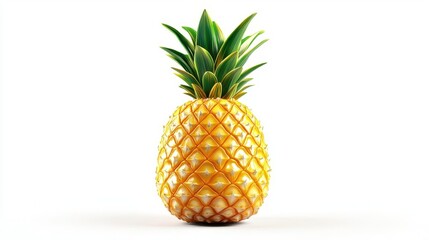 vibrant 3d pineapple icon, hyper-realistic textures, glossy surface reflections, vibrant yellow and green hues, floating against pure white backdrop, sharp shadows