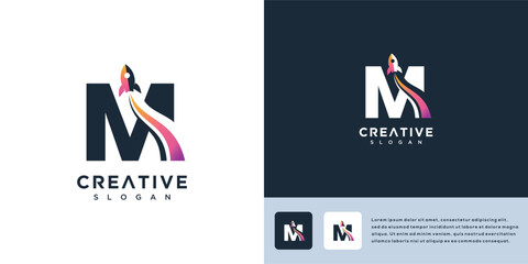 Rocket letter M sign logo vector template illustration © sang