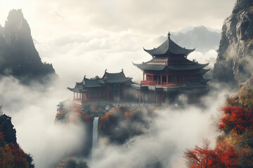 Ancient Eastern Mythology Mountain Temple Background