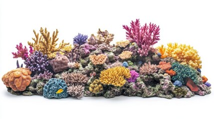 vibrant coral reef isolated on white background. intricate details of colorful coral formations, tropical fish, and marine life. perfect for educational or conservation themes.