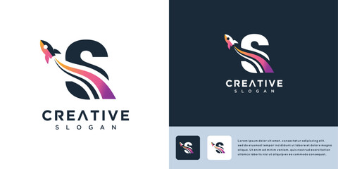 Rocket letter S sign logo vector template illustration