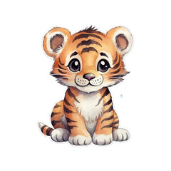 The smiling tiger cub is perfect for children's book illustrations, wildlife conservation campaigns, or zoo promotional materials. Generative AI