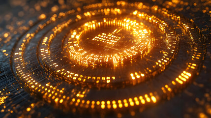 3D Close-Up of Hanukkah Gelt with Futuristic Binary Code Etched into Gold - Macro Shot Highlighting Intricate Details Blending Tradition and Technology