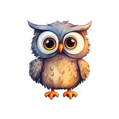 Brown owl with big eyes and white feathers. Suitable for nature themed designs, educational materials, wildlife conservation campaigns, and children's books. Generative AI