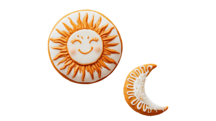 gingerbread in the form of planets and suns on a transparent background