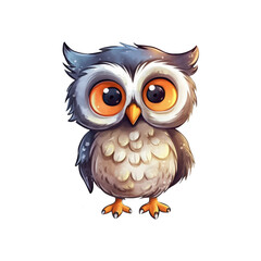 Fototapeta premium Brown owl with big eyes and white feathers. Suitable for nature themed designs, educational materials, wildlife conservation campaigns, and children's books. Generative AI