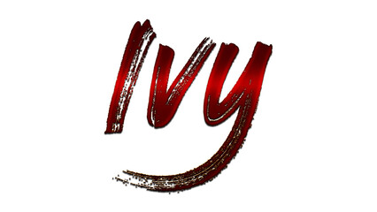 3D blood red word design of Ivy on white background.	