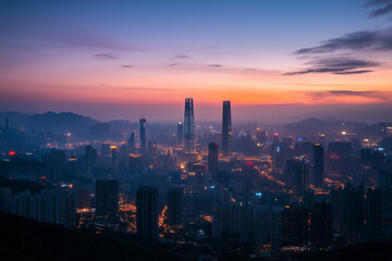 Fototapeta premium Evening City Skyline at Dusk