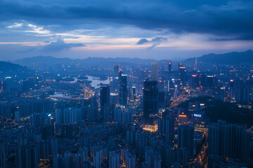Naklejka premium Evening City Skyline at Dusk