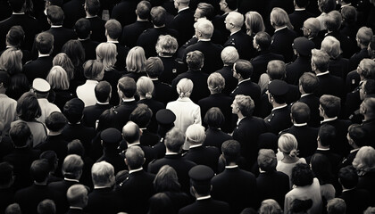 Photograph an individual dressed distinctly among a large crowd wearing uniform or similar attire, creating a contrast between them and the crowd
