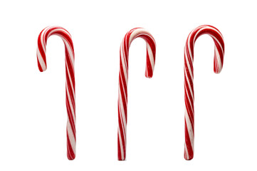 png, transparent background, isolated three sweet candy canes. christmas decorations