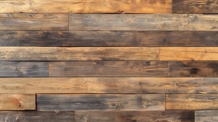 Naklejka premium weathered barn wood wall, rich patina of earth tones from pale honey to deep chestnut, knots and grain creating natural artwork, soft diffused light accentuating textures
