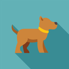 Brown dog standing with collar looking right flat design icon with long shadow