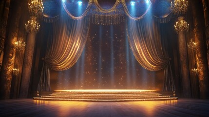 An enchanting beauty pageant stage with radiant lights, exuding an air of beauty and elegance. Realistic, highly detailed