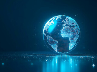 Fototapeta premium Flat Glossy Blue Background with Glowing Globe Symbolizing Global Unity: Ample Copy Space for Human Rights Day Promotion