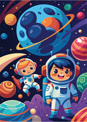 Child in a spacesuit flying through space