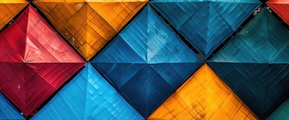 Vibrant Geometric Patterns: A Colorful Display of Outdoor Canopies