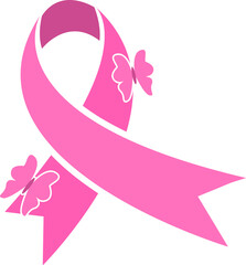  shape Breast Cancer Awareness pink Ribbon with butterfly