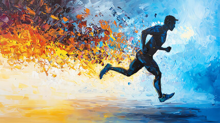 Naklejka premium man runs with determination, energy and motion expressed in brushstrokes of painting
