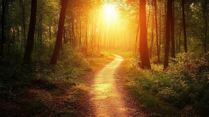 Fototapeta premium Serene Forest Pathway at Sunset