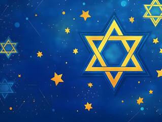 Minimalist Flat Blue Background with Hanukkah Star of David Pattern | Copy Space for Text - Ideal for Festive Banners and Promotions