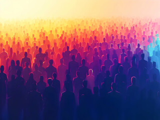 Obraz premium Flat Glowing Abstract Crowd Illustrating Diversity and Equality for Human Rights Day in Vibrant Vector Design - Celebrating Community Power