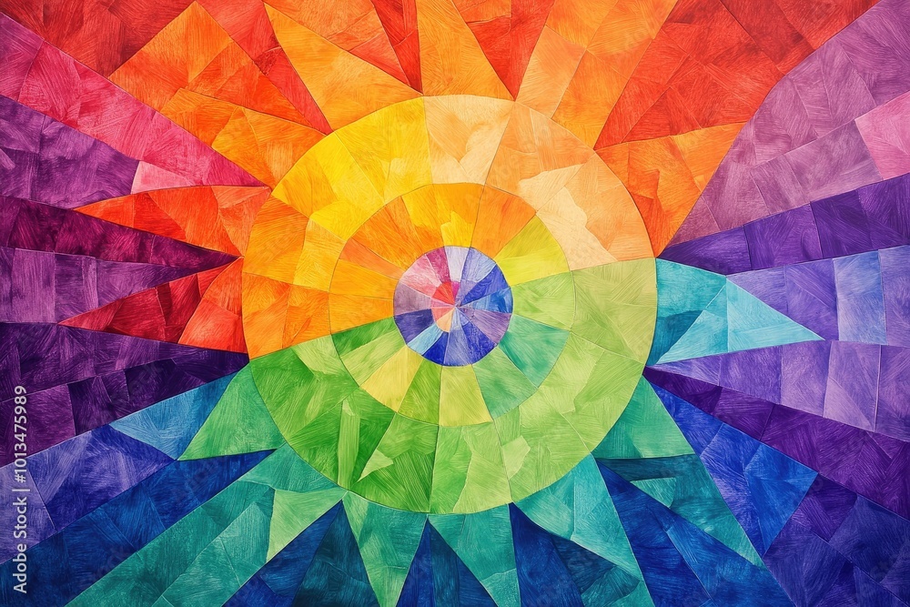 Wall mural vibrant abstract art featuring a colorful spiral pattern with warm and cool tones, creating a dynami