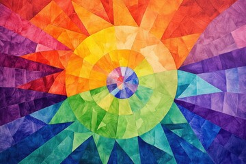 Fototapeta premium Vibrant abstract art featuring a colorful spiral pattern with warm and cool tones, creating a dynamic and lively visual experience.
