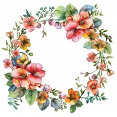Fototapeta premium Elegant Spring Floral Wreath in Watercolor Style