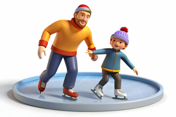 Obraz premium Candid Father and Child Ice Skating at Winter Rink: Heartwarming Moments of Joy, Playfulness, and Family Bonding in a Beautiful Winter Scene