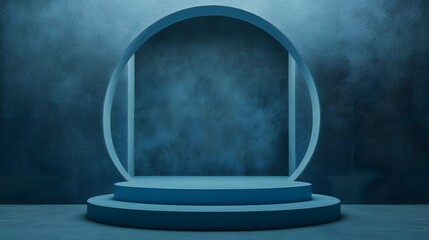 blue podium with circles background.