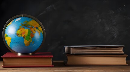 Back to school concept image featuring earth globe, books, and notebooks, highlighting global education and academic excellence for students . generative.ai
