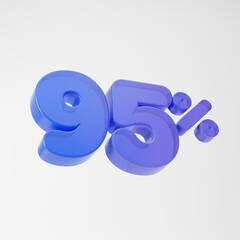 Transparent purple ninety five percent or 95 % isolated over white background. 3D rendering.