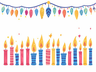 Flat Border Frame with Hanukkah Oil Jug & Glowing Candles - Traditional Meets Modern Design for Festive Layouts with Copy Space