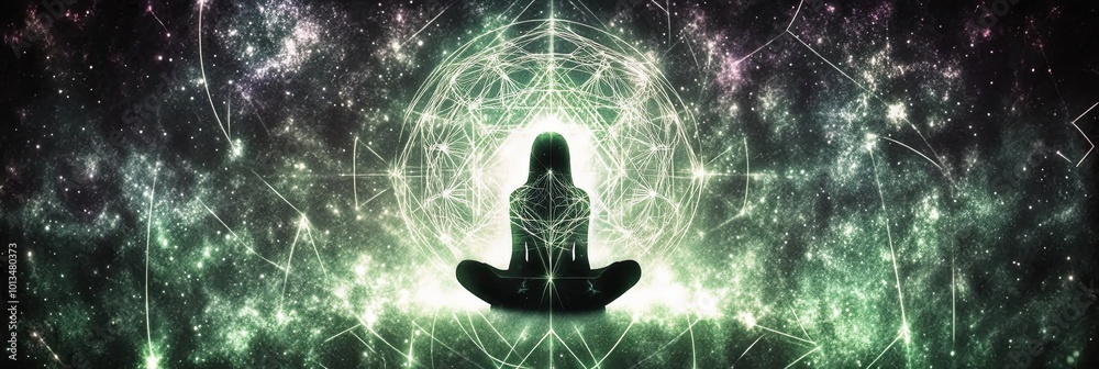 Poster exploring high vibrational jellyfish surrounded by harmonious colors in cosmic space