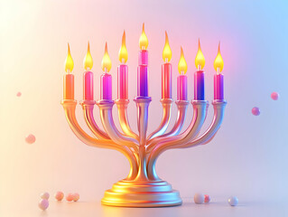 Flat Holographic Dreidel and Menorah on Glossy Desktop Background - Ideal for Festive Campaigns with Ample Copy Space for Text or Advertisements